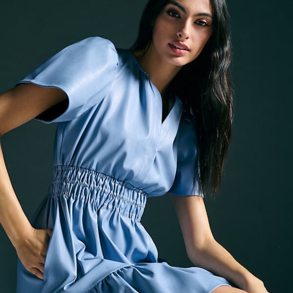 Anthropologie Somerset Faux Leather mini dress blue small Brand New condition!